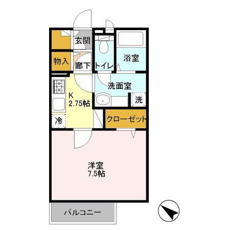 ポワール(1K/2階)の間取り写真