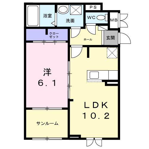ウィンフィールド博多南(1LDK/1階)の間取り写真