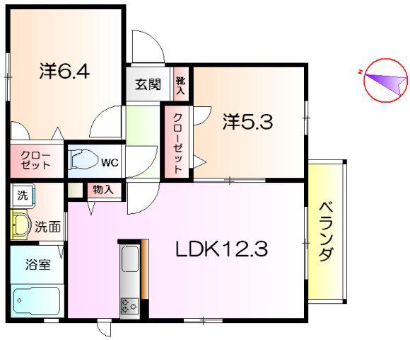 メゾン与兵衛(2LDK/2階)の間取り写真