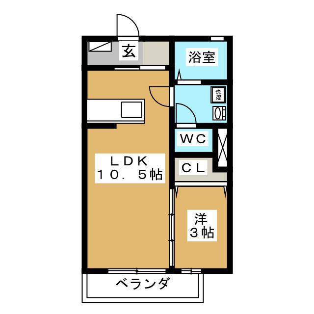 サニーヒルズ岡宮(1LDK/2階)の間取り写真
