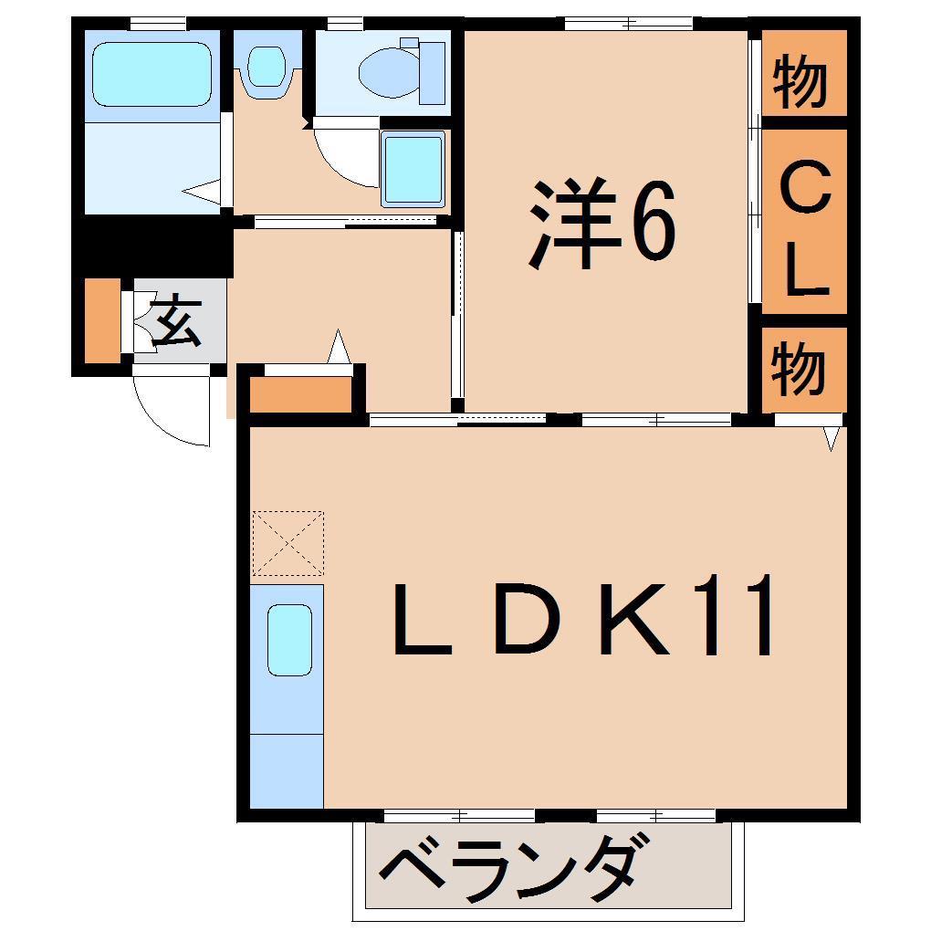 サンパーク東中央A(1LDK/2階)の間取り写真