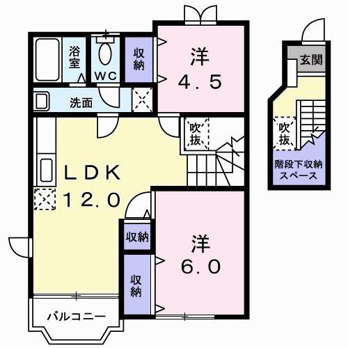カシオペア(2LDK/2階)の間取り写真