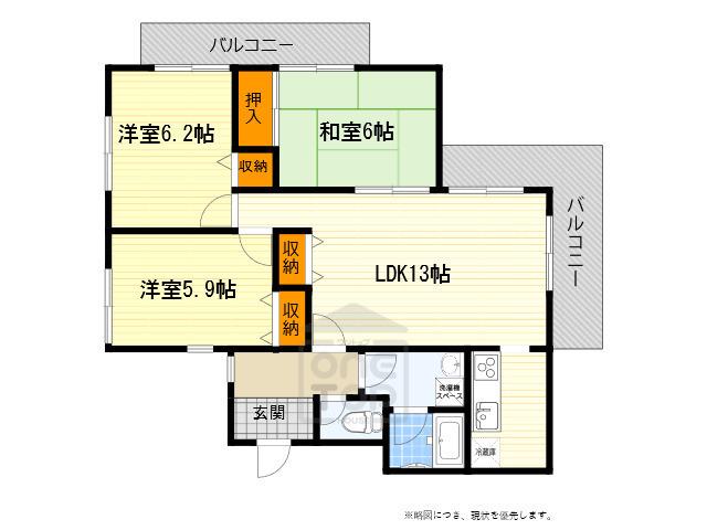 グレイスマンション(3LDK/4階)の間取り写真