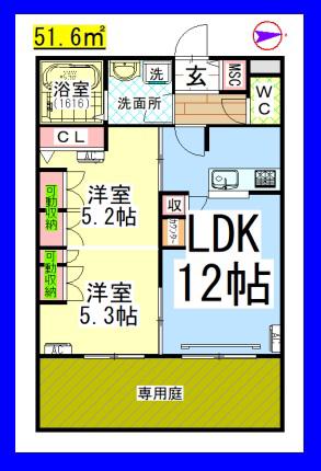 AF ランドマーク瀬谷(2LDK/1階)の間取り写真