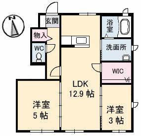 ディライフルA棟(2LDK/1階)の間取り写真