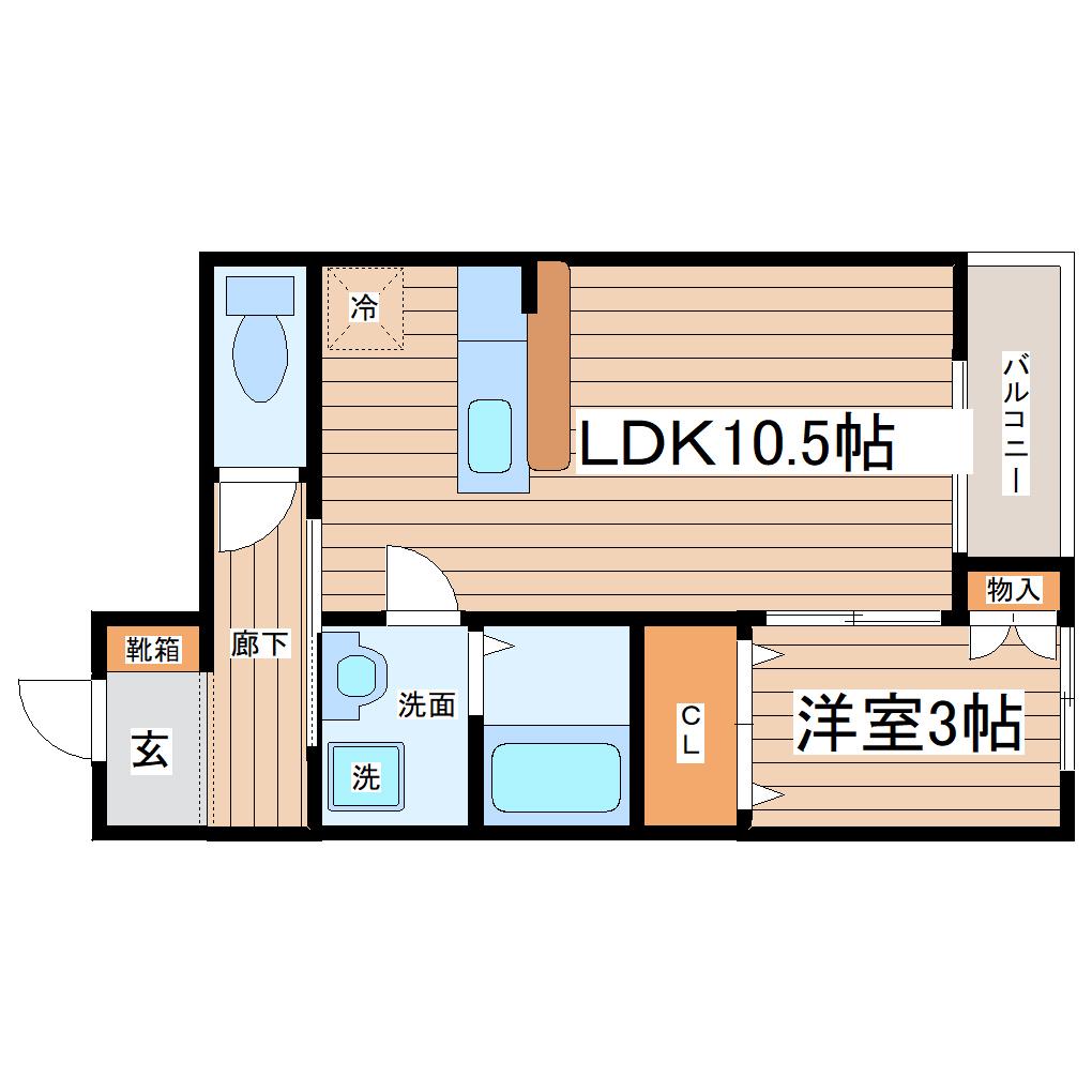 ボナール宮城野(1LDK/1階)の間取り写真