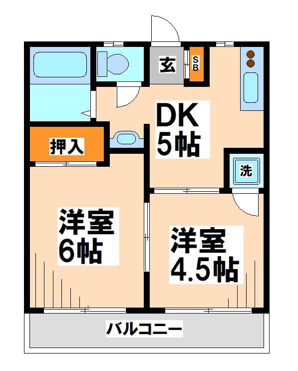 フローラル調布(2DK/1階)の間取り写真