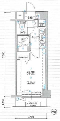 リヴシティ新宿壱番館(1K/4階)の間取り写真