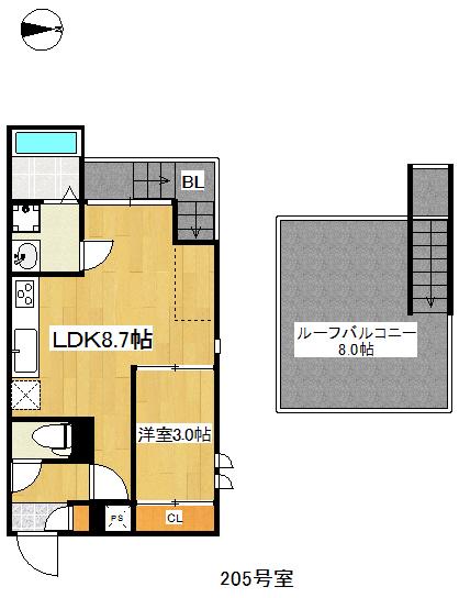 GRANDTIC 二日市中央 I(1LDK/2階)の間取り写真