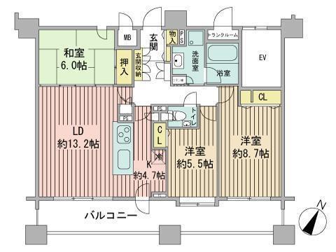 プライムアーバン円山北四条(3LDK/8階)の間取り写真