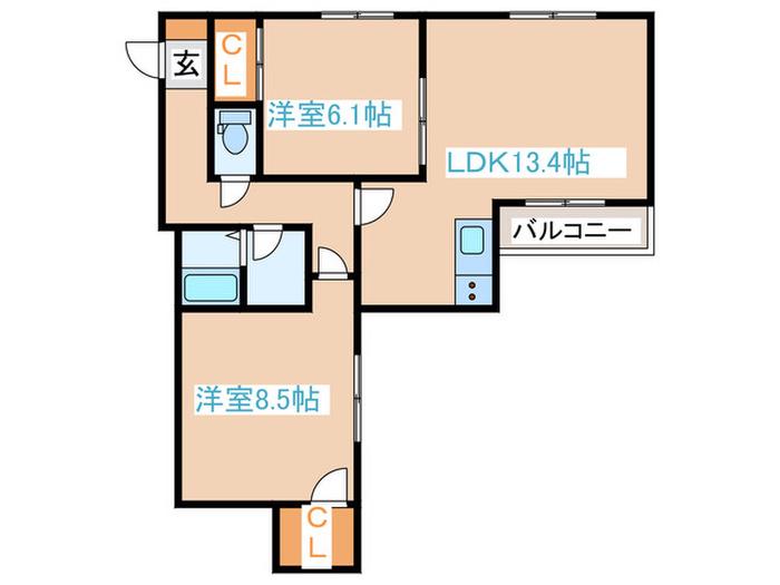 ジュピター白石中央I(2LDK/3階)の間取り写真