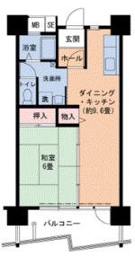 UR武庫川 6号棟(1DK/2階)の間取り写真