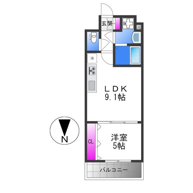 グランパシフィック今里LUXE(1LDK/9階)の間取り写真