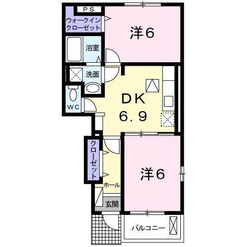 ラフィーネ不動上郷A(2DK/1階)の間取り写真