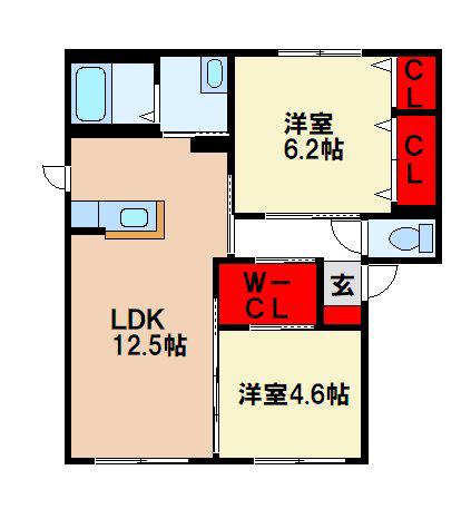 ファームタウン広楽園 A棟(2LDK/1階)の間取り写真