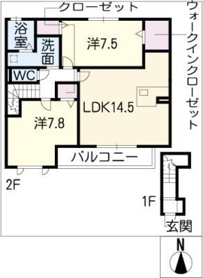 グラニューガーデン A棟(2LDK/2階)の間取り写真