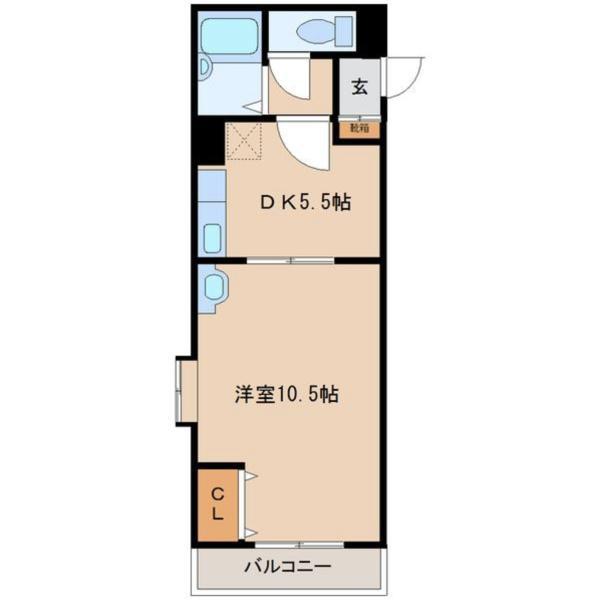 パークサイド大在中央(1DK/4階)の間取り写真