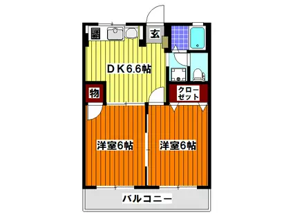 シティハイムエクセル(2DK/1階)の間取り写真