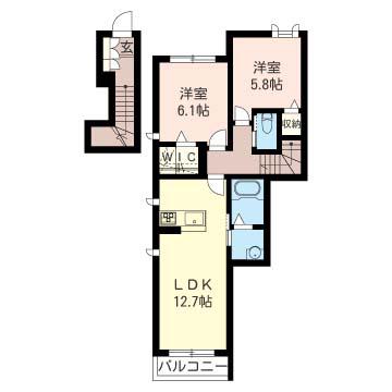 VISTA 冨士(2LDK/2階)の間取り写真