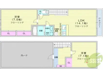 GARAGE HOUSE 南光台(2LDK/1階)の間取り写真