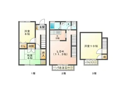 レイクサイドヴィラH(3LDK/3階)の間取り写真