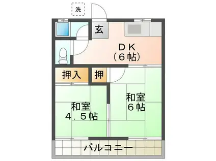 鎌田アパート 東棟(2DK/1階)の間取り写真