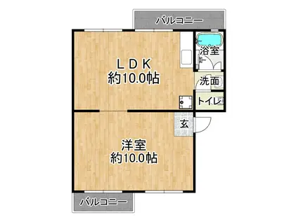 神戸電鉄三田線 五社駅 徒歩18分 5階建 築52年(1LDK/4階)の間取り写真