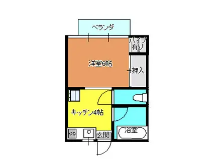 椹野川ハイツ(1K/1階)の間取り写真