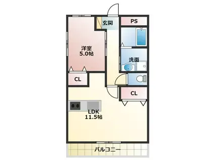 アゼリア大岩(1LDK/2階)の間取り写真