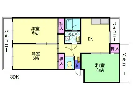 フォーサイト紫R・VIEW TERRACE(3DK/4階)の間取り写真