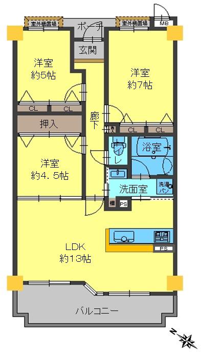 東灘コーストアヴェニュー参番館(3LDK/8階)の間取り写真