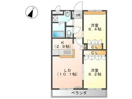 グランチェスタ・ロイヤルメゾンB(2LDK/2階)の間取り写真