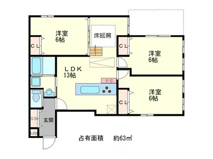 グリーンヒル下鴨本通(3LDK/1階)の間取り写真