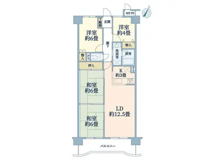 朝日プラザ柏木 南棟(4LDK/2階)の間取り写真
