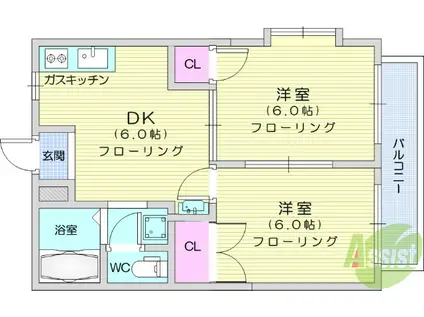 ACTIVE・CITY(2DK/2階)の間取り写真