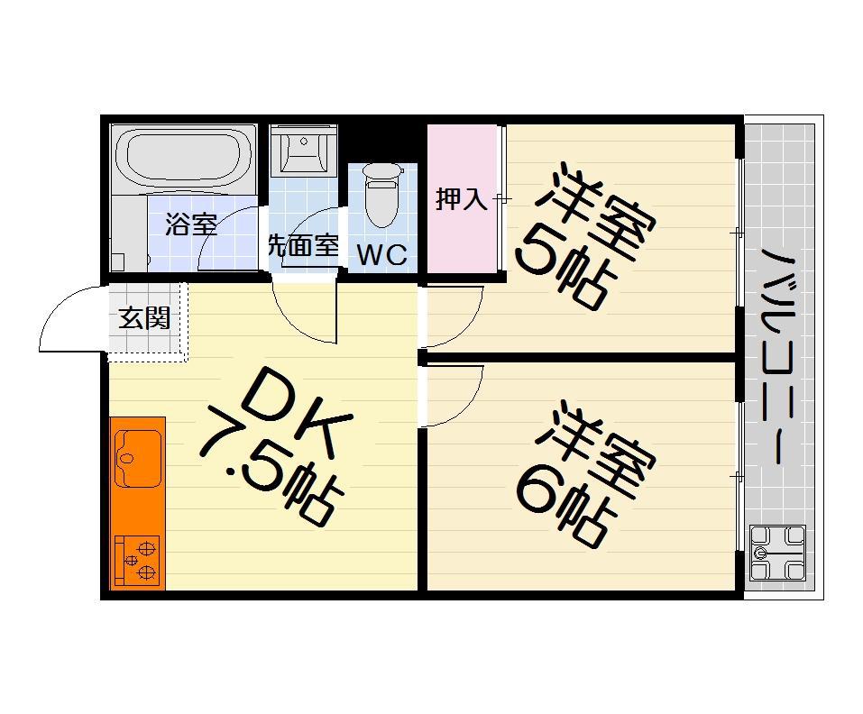 共立マンション戎(2DK/3階)の間取り写真