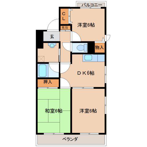 わかなマンション(3DK/2階)の間取り写真