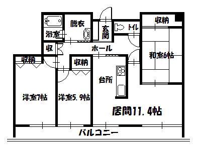 トーアパレス豊岡(3LDK/5階)の間取り写真