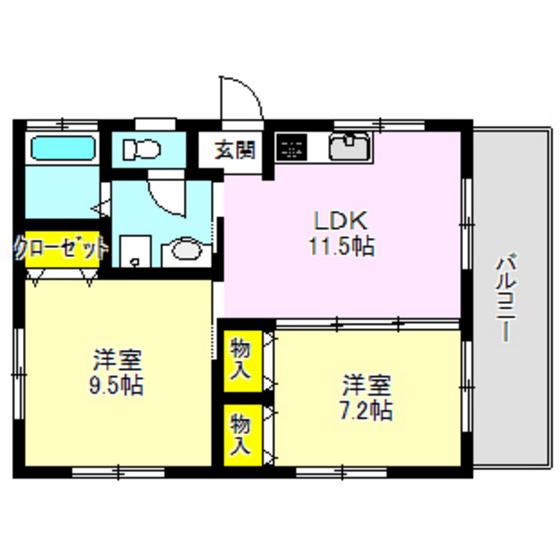 ハイツ冨所 赤土 2(2LDK/2階)の間取り写真