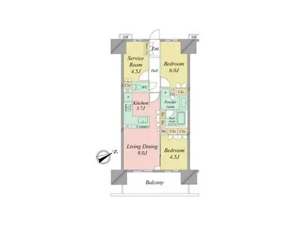 レーベン清瀬 THE TOWER(2SLDK/19階)の間取り写真