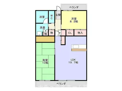 ボヌール(2LDK/4階)の間取り写真