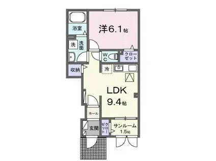 サウス プリムローズII(1LDK/1階)の間取り写真