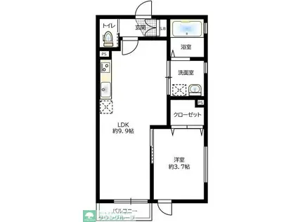 アールマンション(1LDK/4階)の間取り写真