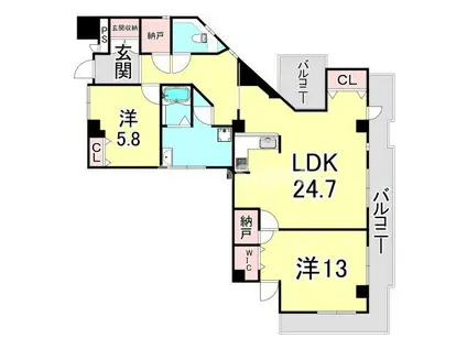 芦屋ニューコーポI番館(2LDK/8階)の間取り写真