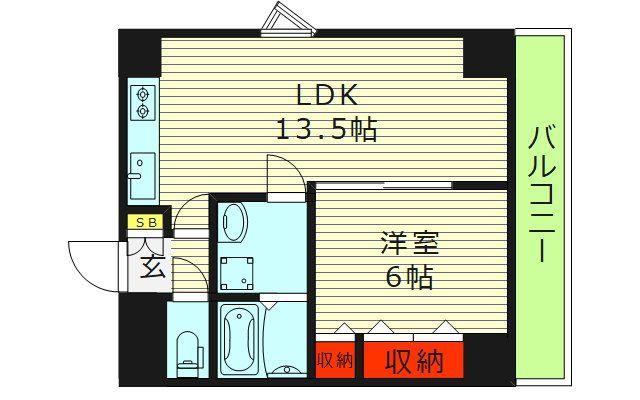 グランデージ新深江(1LDK/6階)の間取り写真
