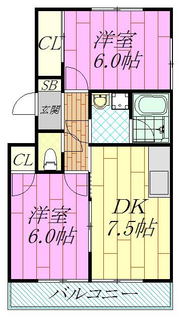 サンシティヒコタC2(2DK/2階)の間取り写真