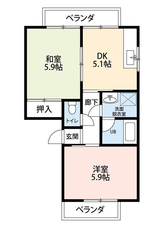 レジデンスピュア(2DK/2階)の間取り写真