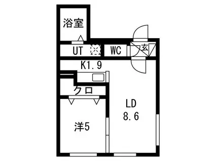 山の手3条1丁目(1LDK/1階)の間取り写真