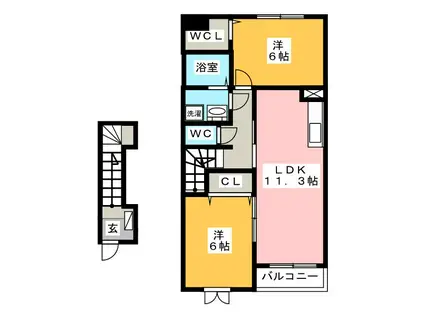 オアシス ウノ(2LDK/2階)の間取り写真