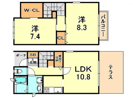 ヴィーダ北町C・D(2LDK/1階)の間取り写真